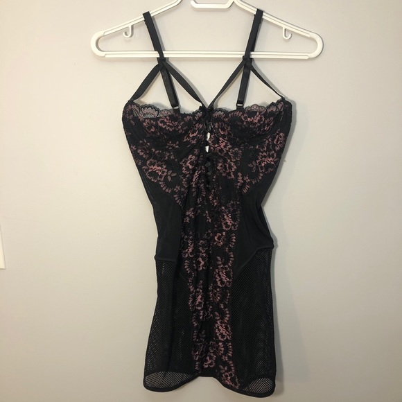 Coquette pink and black mesh teddy - Picture 1 of 6